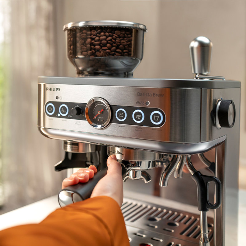 Stainless Steel Semi-Automatic Espresso Machine with Grinder and Steam Wand