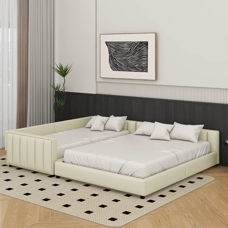 Lit plateforme tapissier grand et simple TG, Beige