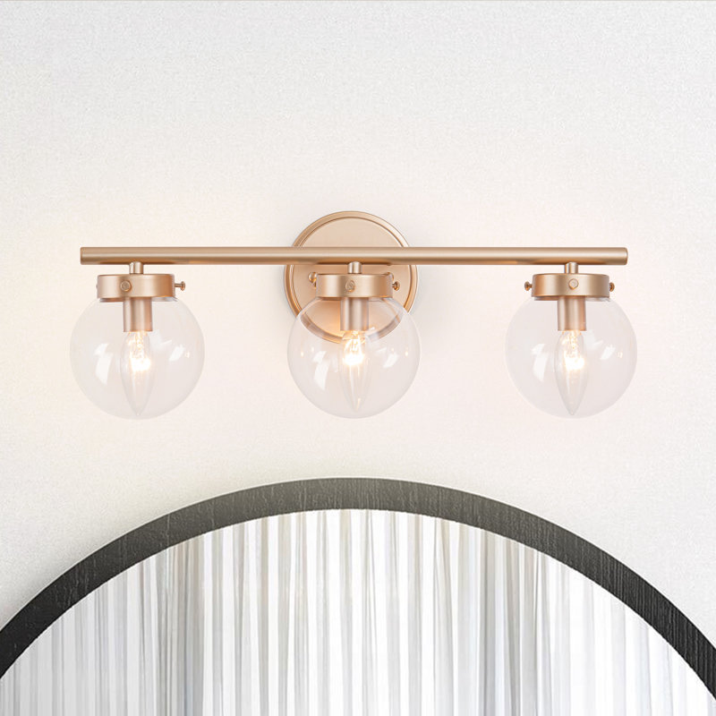 Pranet Iron Glass/Metal Bathroom Vanity Light 3 Light Vanity Light