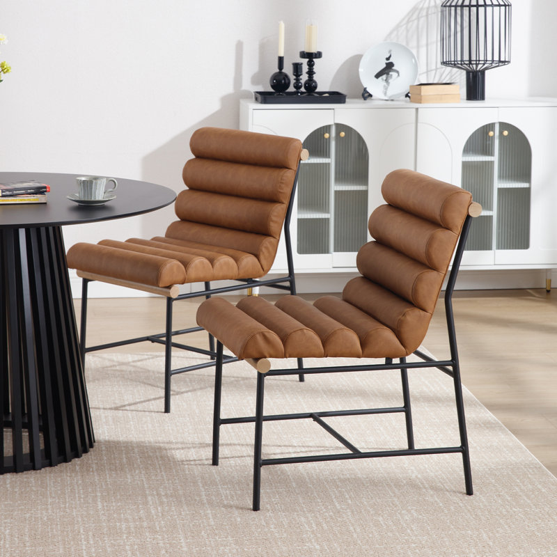 Tufted Upholstered Metal Dining Chairs, Brown