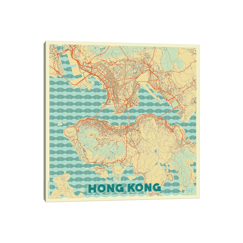 Hong Kong Retro Urban Blueprint Map by Hubert Roguski - Wrapped Canvas Print, 30.48 cm H x 30.48 cm W
