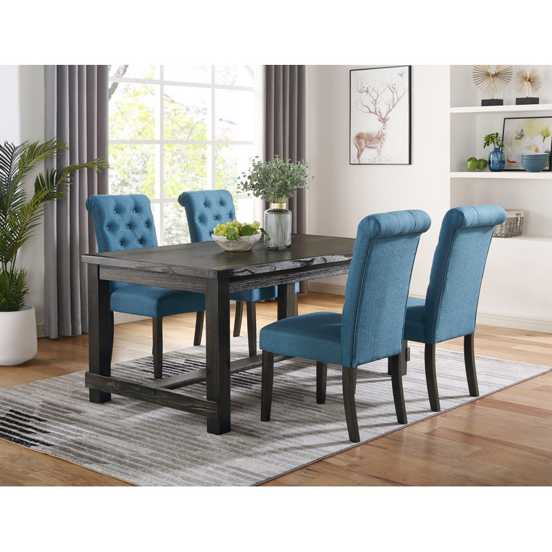 Leviton Urban Style Wood Turned-Leg Dining Set, Blue, 5 Pieces: Table, 4 Chairs