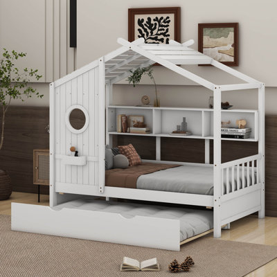 Abigayl Wooden Twin Size House Bed With Trundle, Modern Design for Kids with Storage Shlef -  Harper Orchard, FD4DFF32E33C4DB09802C39D732B7804