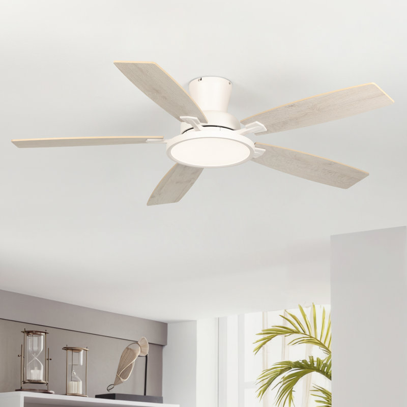 Karlena 52'' Ceiling Fan With Led Lights And Remote Control, White with White/Oak Blades