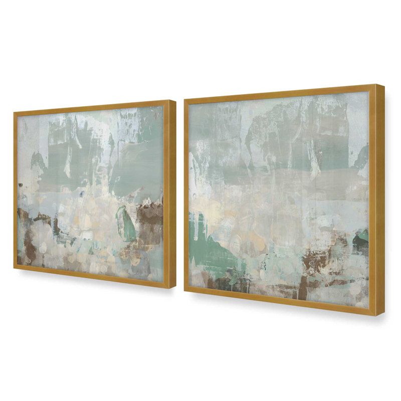 «Beachy Paint Party II», ensemble de 2 impressions, 16 po x 16 po, Impression encadrée, Or poli
