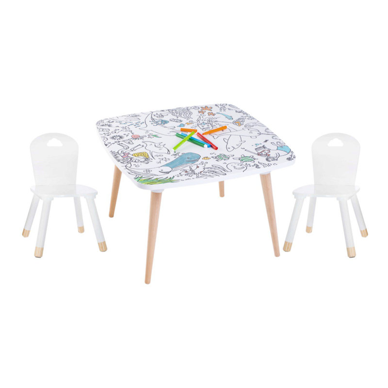 Gabbard Kids 3 Piece Square Play Or Activity Table and Chair Set