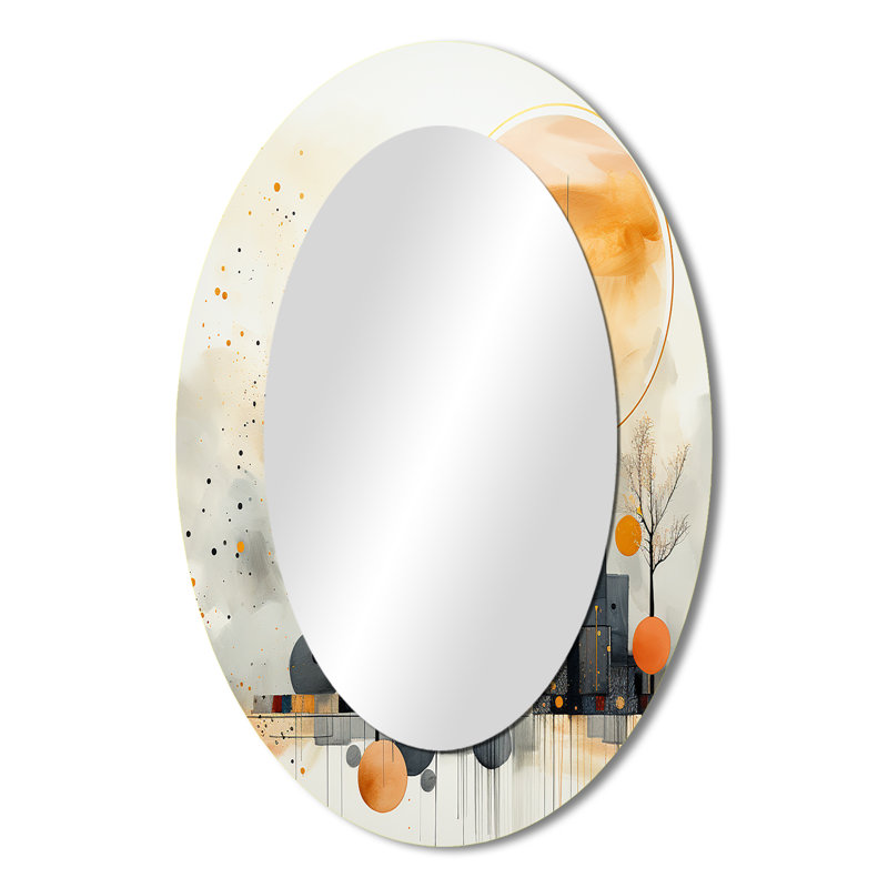 Décor de miroir moderne moderne noir et jaune forêt paysage III - jaune ovale, H 36 po x l 24 po
