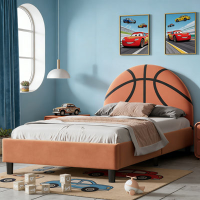 Basketball Design Upholstered Twin Platform Bed: A Sporty Bed for Boys, Girls and Teens