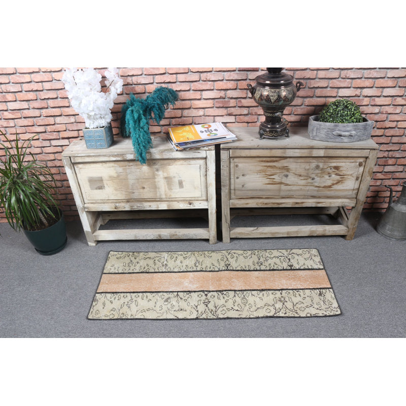 Handmade Vintage Turkish Runner With Floral Design For Living Room Decor And Unique Gift Ideal As Entryway Mat