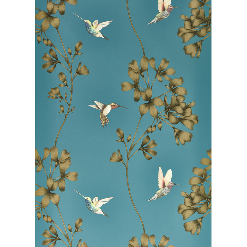 Amazilia Wallpaper, Teal/Gold