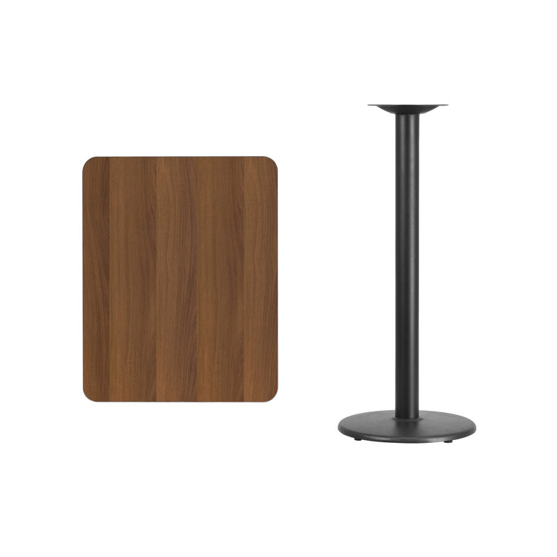 Contemporary Walnut Laminate 43'' Bar Height Table with Round Base