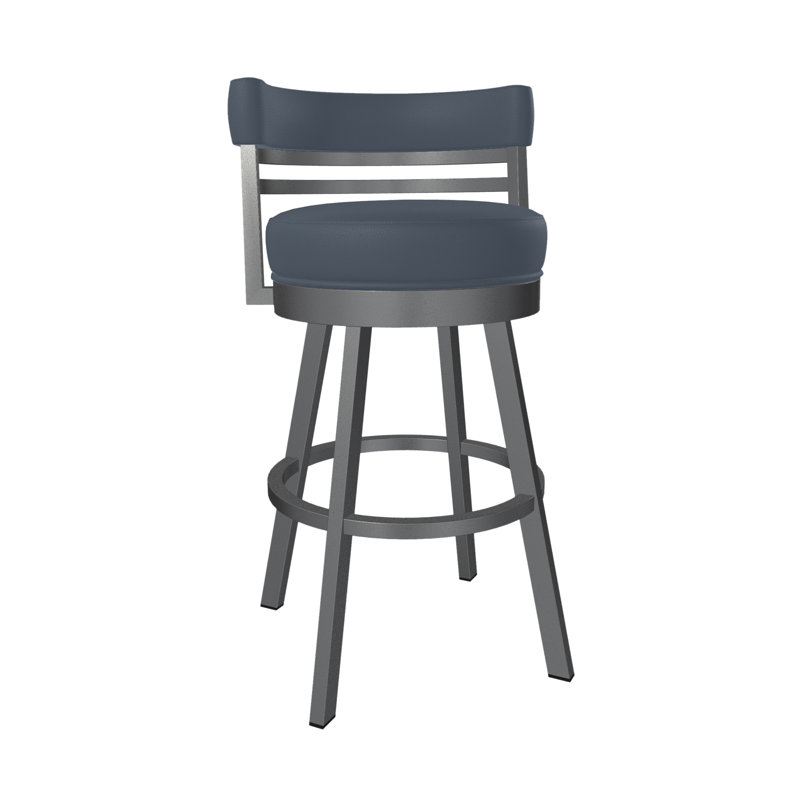 Tabouret de bar et de comptoir Aureliana, Tabouret de comptoir (siège d'une hauteur de 26 p, Gris, Similicuir bleu