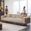 Canapé quatre places en tissu de coton-lin déhoussable et lavable de 110,24 pouces, structure en bois massif, avec coussins décoratifs