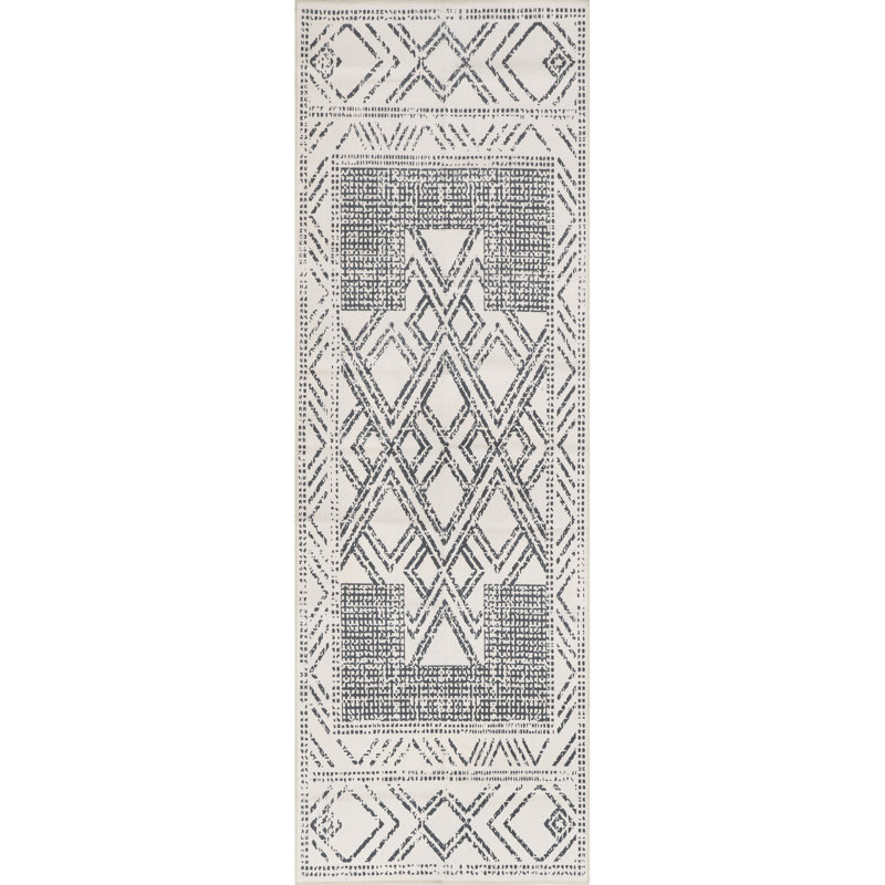 Tapis gris clair / ivoire Mia Medallion, Tapis de couloir 2 pi 6 po x 8 pi