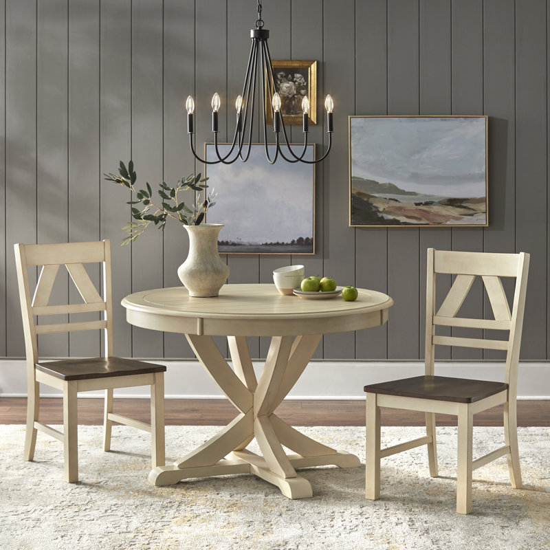  Fred 2 - Person Solid Wood Top Pedestal Dining Set, Antique White/Oak