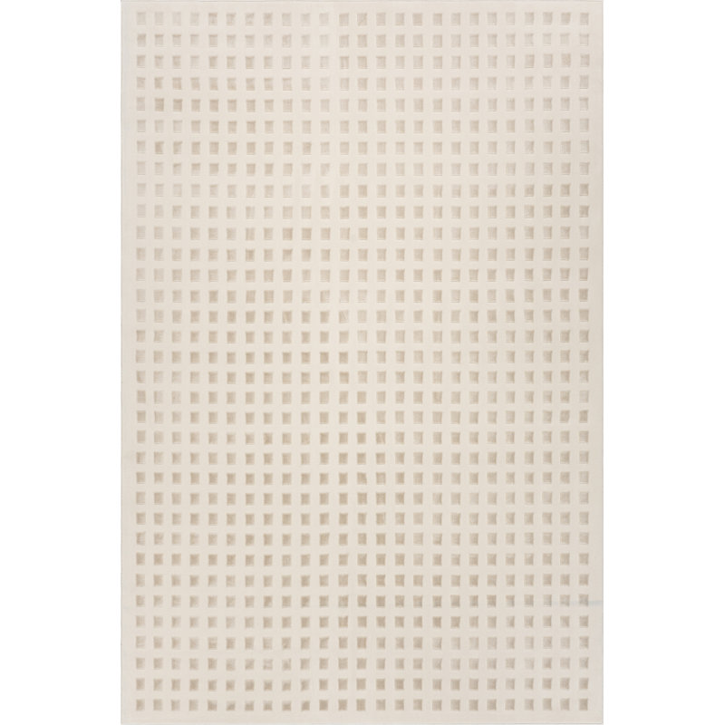  Tapis à carreaux lavable à la machine Daleyza, Ivory, Rectangle 6'7" x 9'