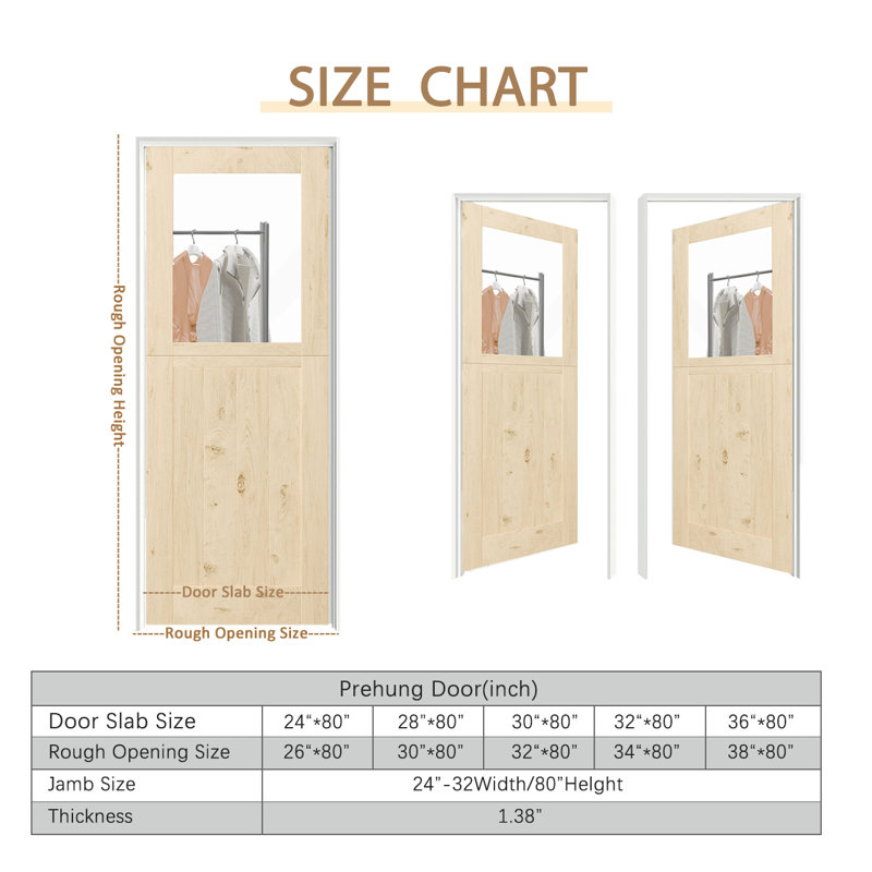 30 in. x 80 in. Natural Pine Finished Interior Dutch Door with Half Frosted Glass