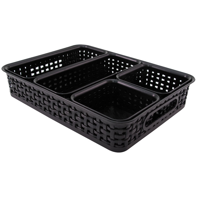  Thinkspace Plastic Weave Bin, Black, Pack Of 5