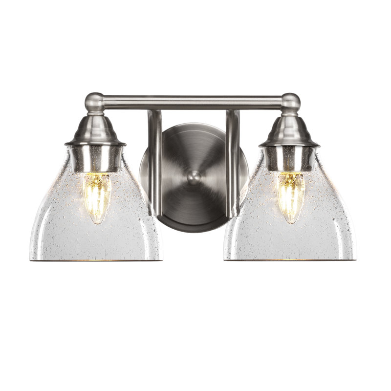Michell 2-Light Bath Bar, Clear Bubble, Brushed Nickel