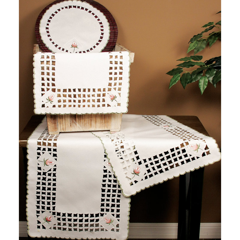 Rose Trellis Cutwork Table Runner, 34" L x 16" W