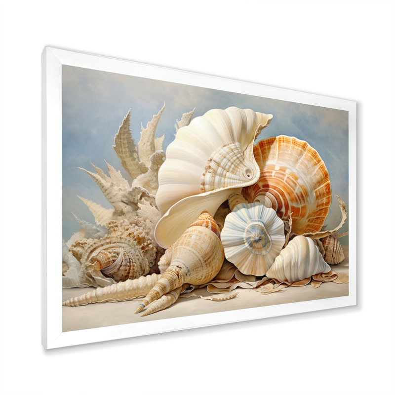 Collage de coquillages contemporains, H 24 po x l 32 po x P 1 po, Cadre simple blanc