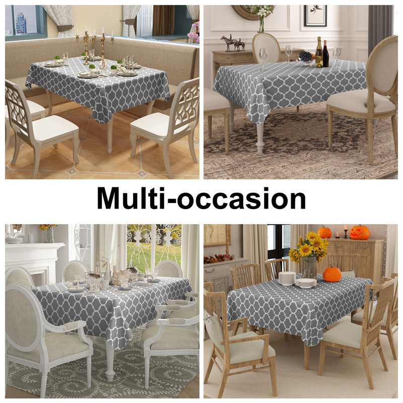 Gray Waterproof Vinyl Rectangle Tablecloth with Flannel Backing
