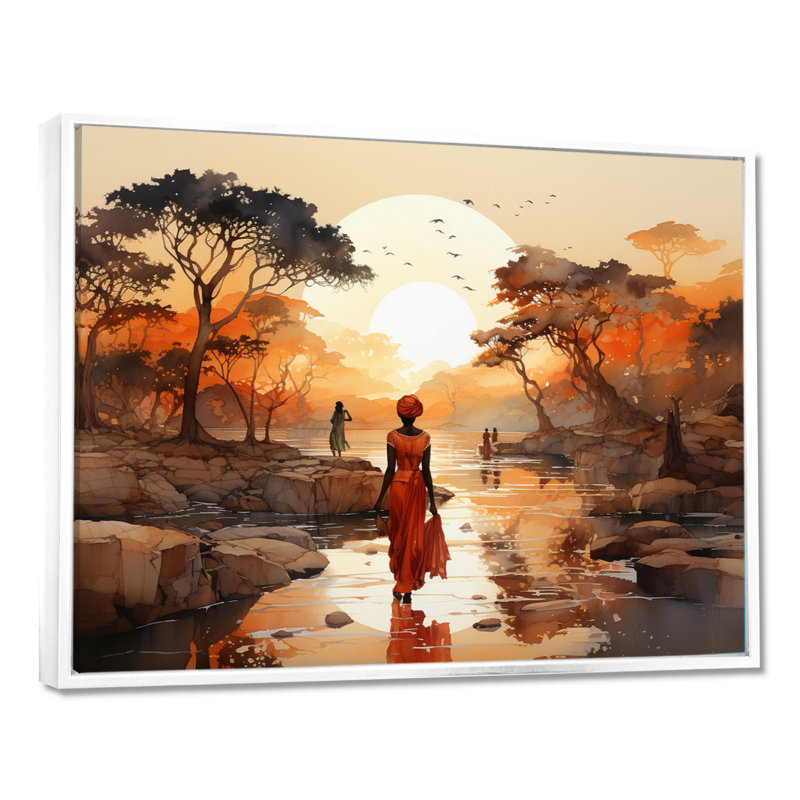 «African Journey Landscape», reproduction d'art sur toile, art africain, H 24 po x l 32 po, Reproduction avec cadre flottant