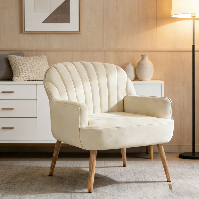 Fauteuil d'appoint en velours, chaises de salon rembourrées modernes, Beige