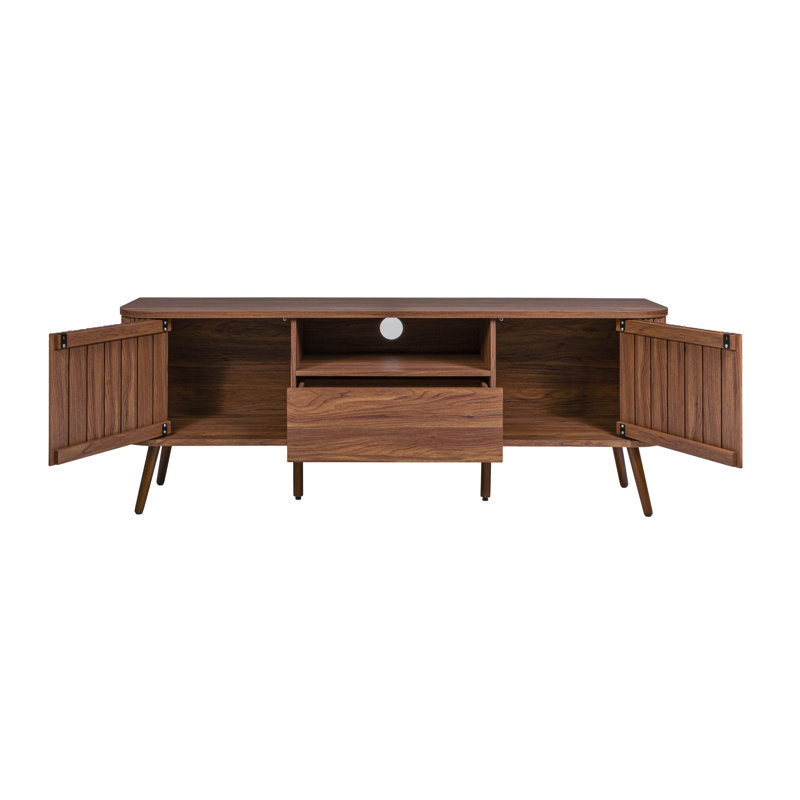 Meuble télé en bois noyer cannelé Mid-Century pour téléviseur de 75 po ou moins Damien, Noyer