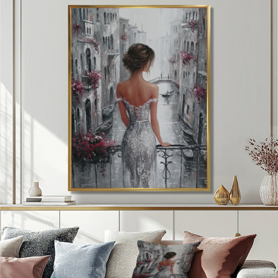 Woman In Italy On Wedding Day - Fashion Woman Canvas Wall Art, Grey Fashion Framed Wall Art