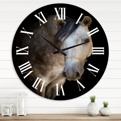 Portrait d'un cheval blanc - horloge murale de ferme