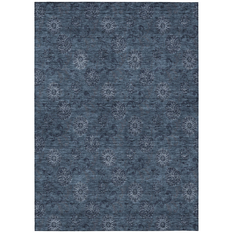 Tapis extérieur lavable floral bleu et bleu marine 9 pi x 12 pi