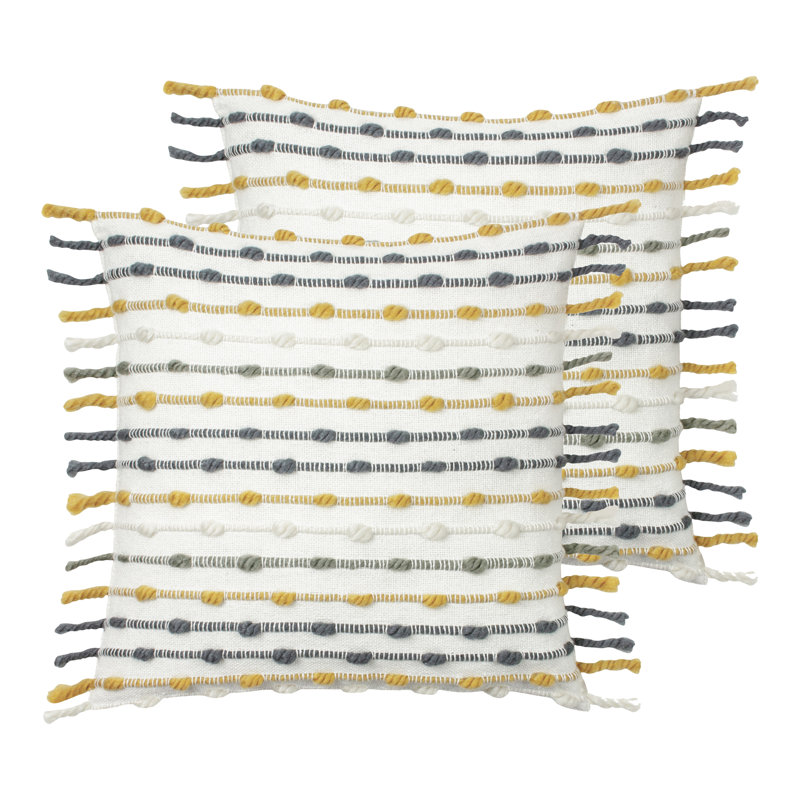 Striped Square Throw Pillow Cover, Ochre/Natural