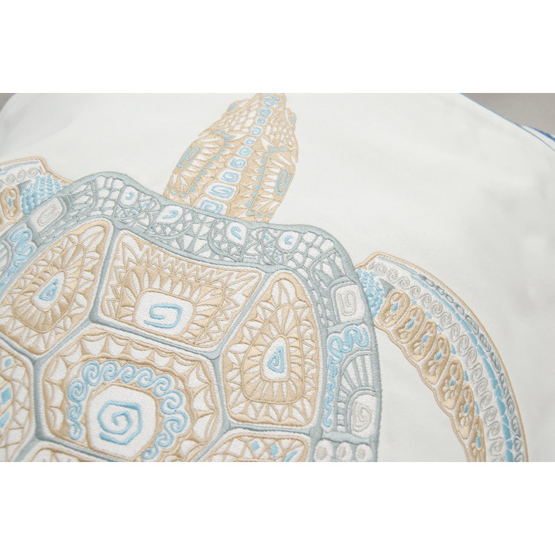 Sea Glass Embroidered Turtle Square Throw Pillow