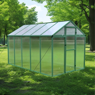 All Season Polycarbonate Greenhouse 6X10 Ft - Heavy Duty Walk-In Aluminum Backyard With Raised Base And Anchor, Plant Vitality Enhancement For Fruit Tree Protection
