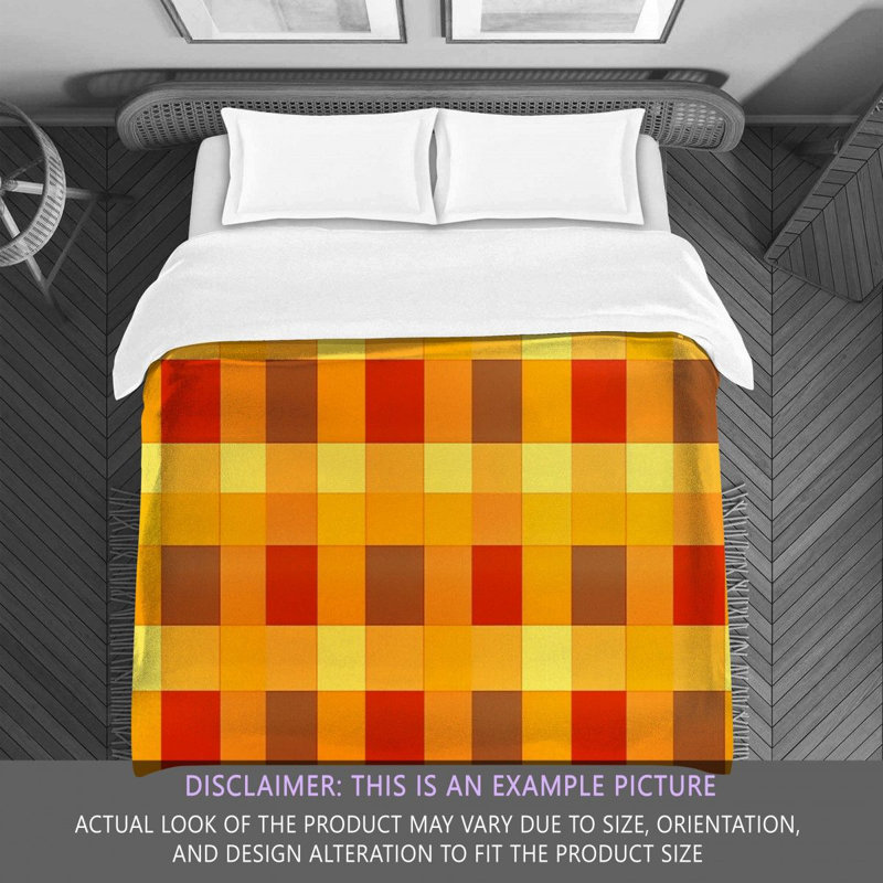 Machine Printed Comforter, Queen Comforter, Orange/Yellow Checkered