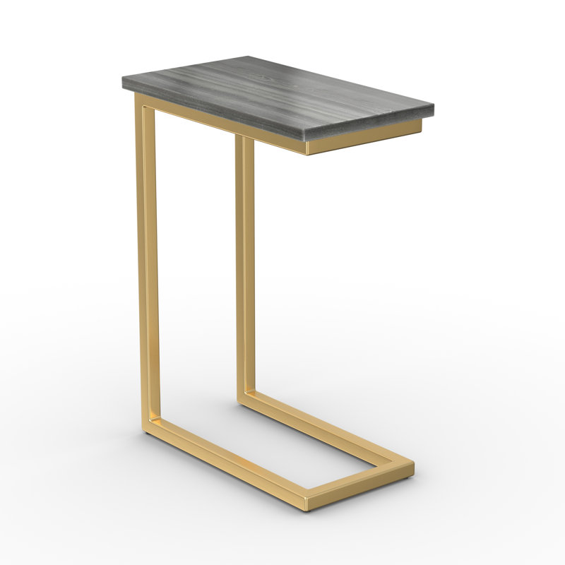 Table d'appoint contemporaine en C véritable avec plateau en marbre Skyler et cadre coulissant, Marbre noir / Or