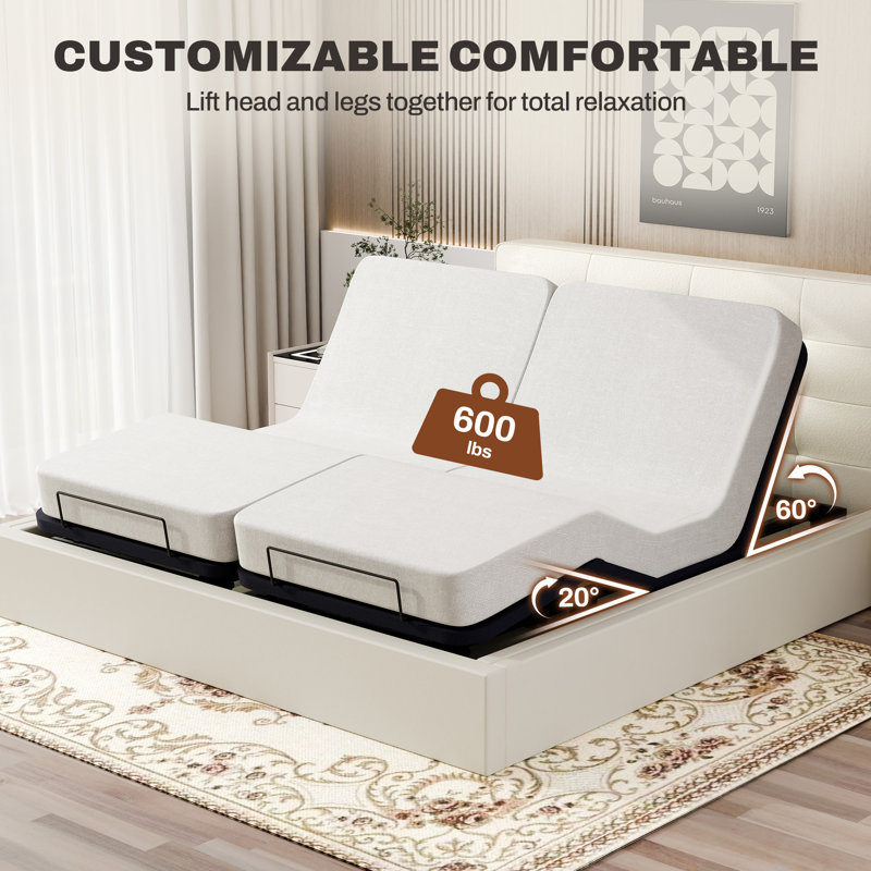 Boltz Adjustable Bed Frame with Head & Foot Lift & Corded Remote Control, Split King