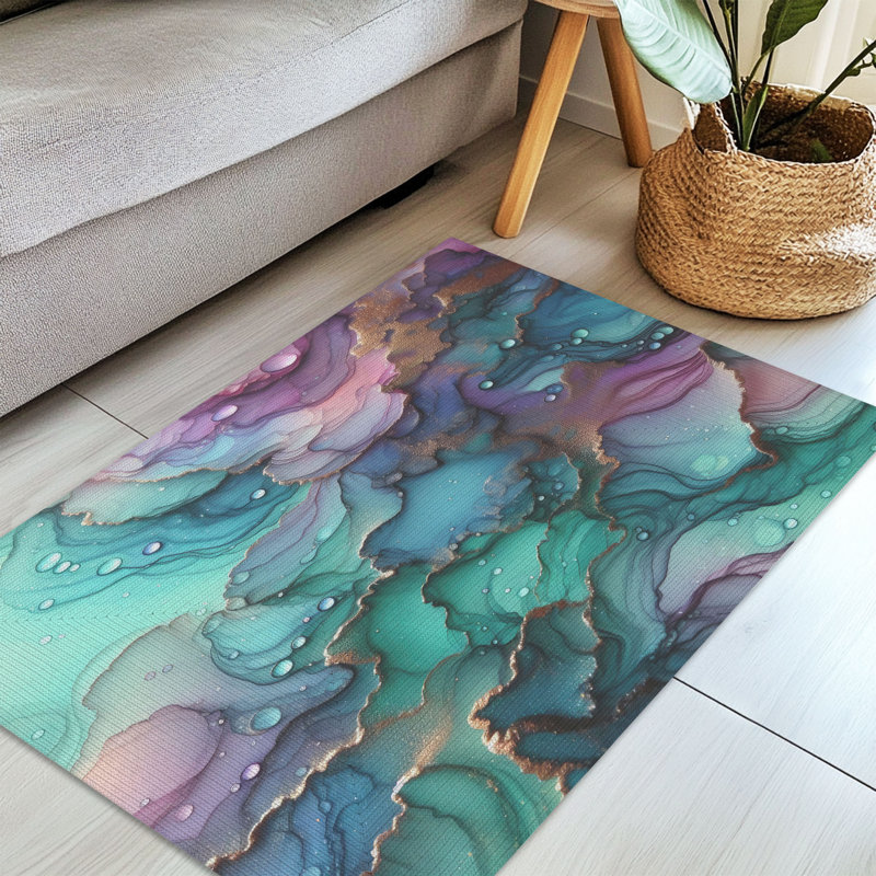 Tapis tressé violet et bleu sarcelle, Rectangulaire 3 pi x 5 pi
