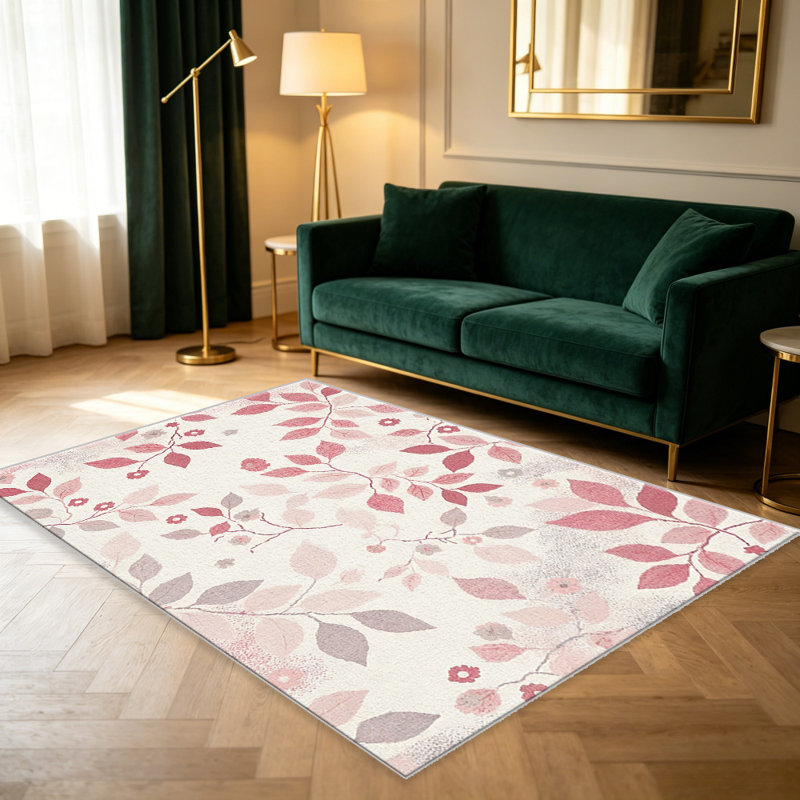Pink Floral Vine carpet-easy to clean, machine-washable, soft and comfortable; suitable for door mats, kitchens, living rooms, bedrooms, corridors, and laundry areas. Easy to clean, durable carpet for home decoration.