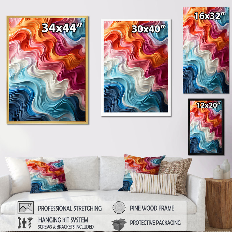 " Multicolor Op Art Illusory Depth ", Gold Floater Framed, 44" H x 34" W x 1.5" D