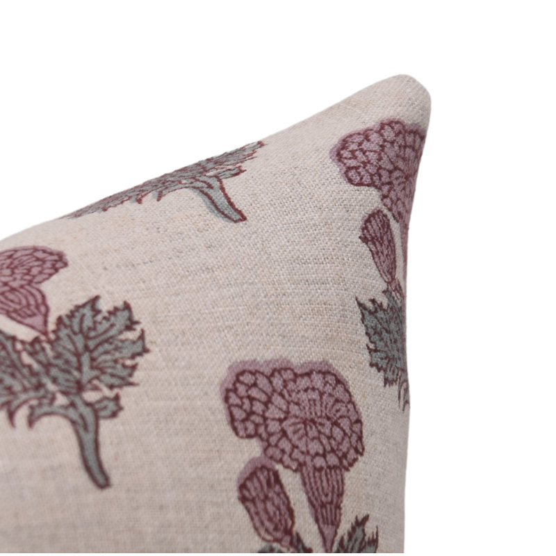 Fabdivine Block Print Pure Linen Throw Pillow Covers 26X26 Inche Handmade Floral Cushion Manmohan, Pink, 26"H x 26"W