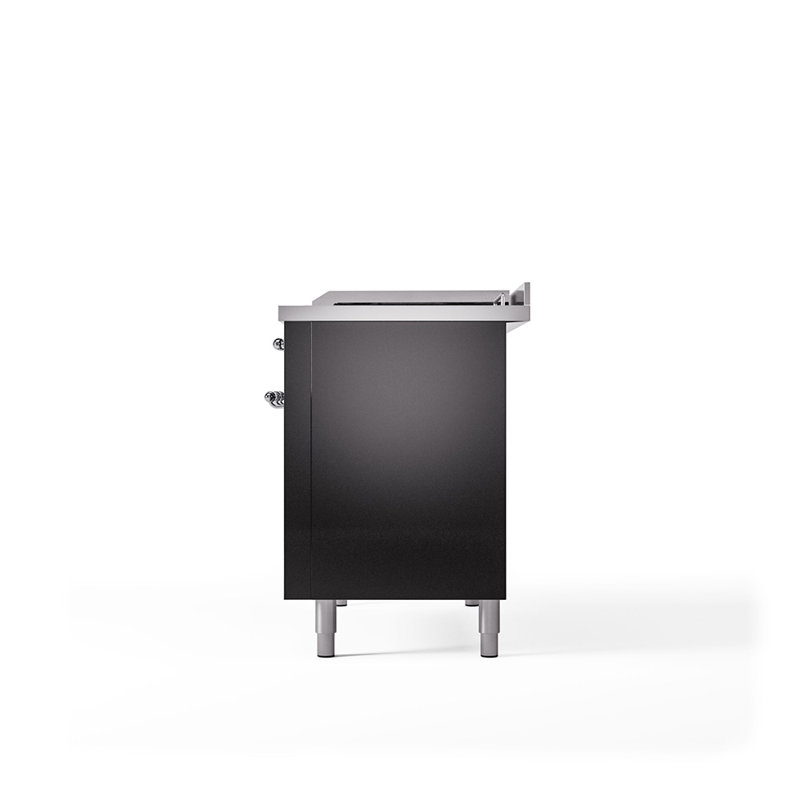 ILVE Nostalgie II 48 in Dual Fuel Range, 5 Burner, Griddle, Frenchtop, Natural Gas, Glossy Black/Chrome
