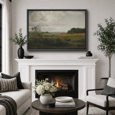Rustic Countryside "Moody Rural Countryside Landscape Artwork, Pastoral Farmhouse Neutral Wall Pictures, Framed Canvas Giclee Print Wall Art"
