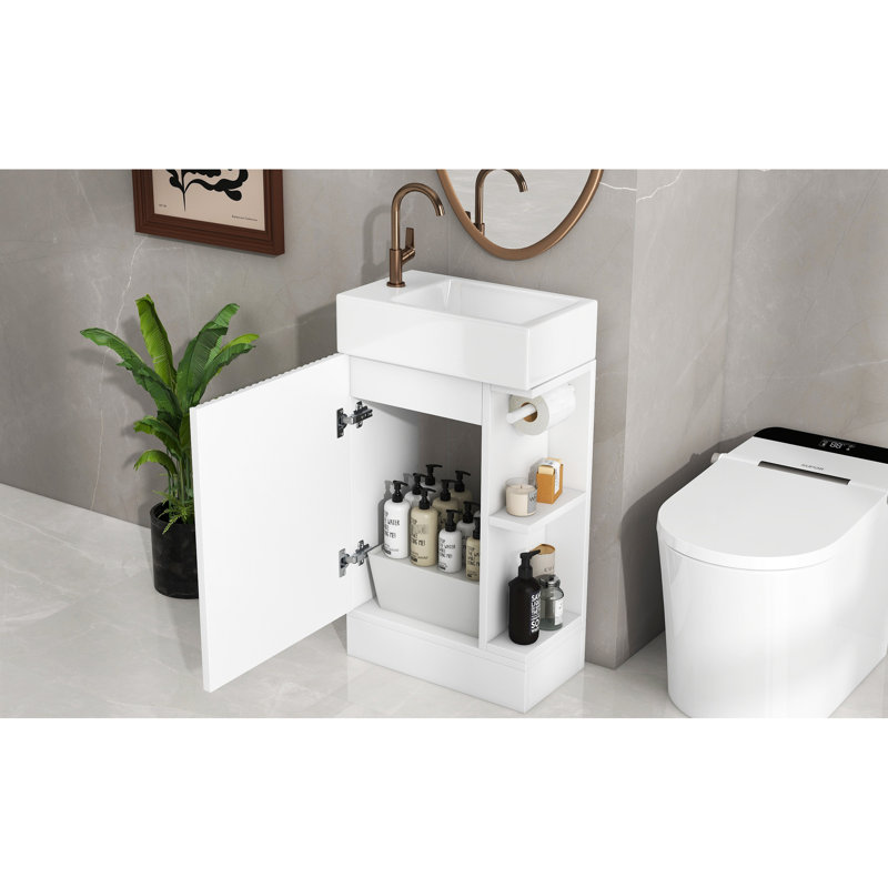 Meuble-lavabo moderne en céramique avec meuble-lavabo et armoire de rangement gris 18,6 po Macaire, Blanc