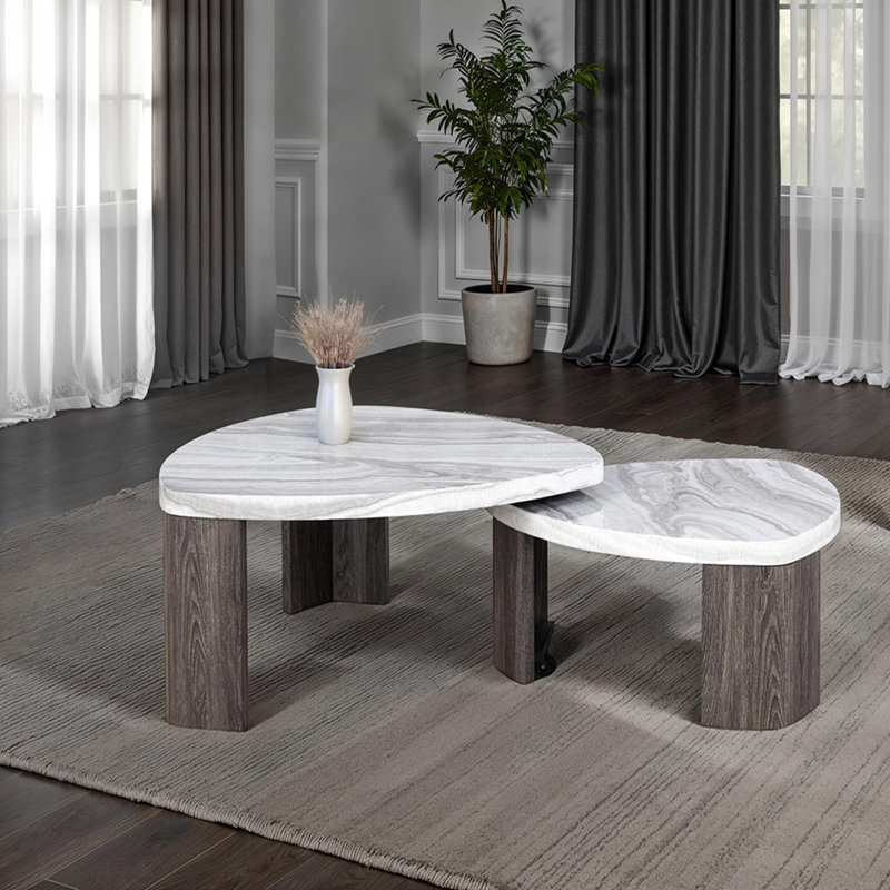 Table de chevet dissimulée de style contemporain avec roulettes dissimulées pour un salon principal pivotant en marbre