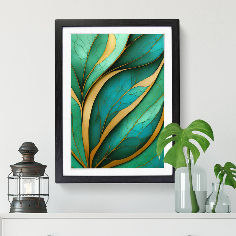 Tywonne Ivy Leaf Expressionism Style Vol.2 - Picture Frame Print, Black, 64cm H x 46cm W x 2cm D