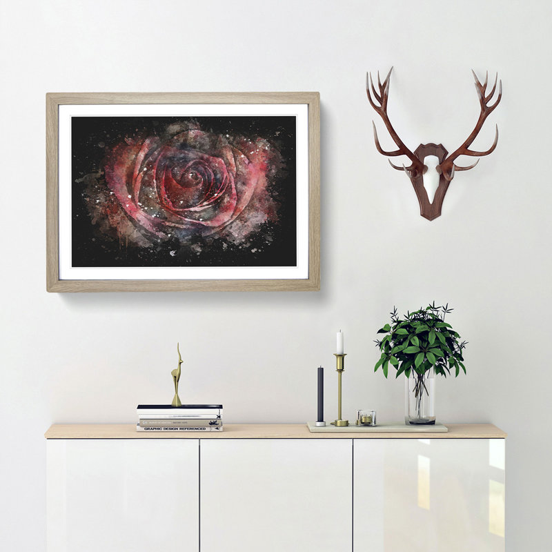 Red Rose - Picture Frame Graphic Art Print, 62cm H x 87cm W x 2cm D, Oak Framed