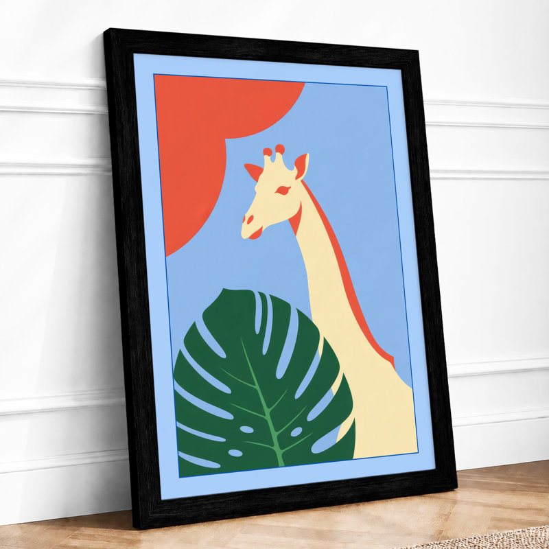 Giraffe and Monstera Modern - Framed Print, A4 - 29.7 x 21.0 cm, Black