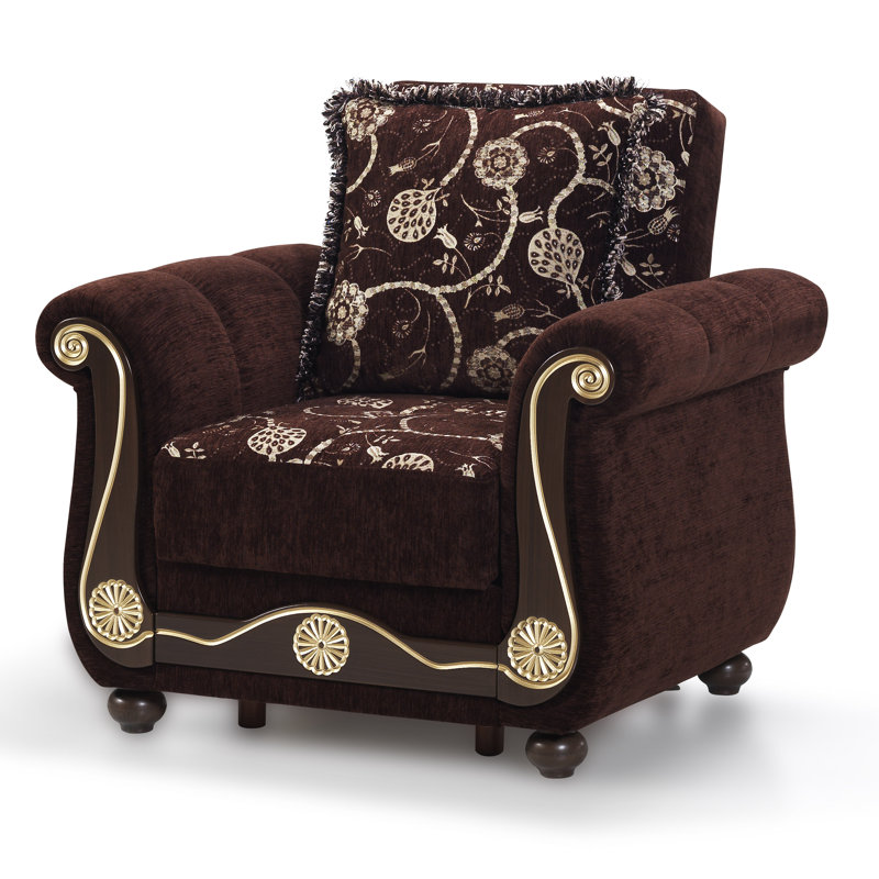 Brown Chenille Convertible Sleeper Arm Chair with Storage